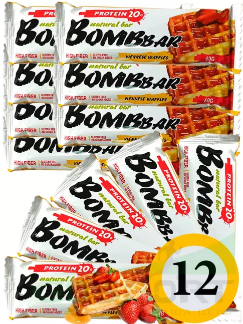 Протеиновый батончик BombBar Protein Bar 12 x 60 г, Венские вафли Протеиновый батончик BombBar Protein Bar 12 x 60 г, Венские вафли