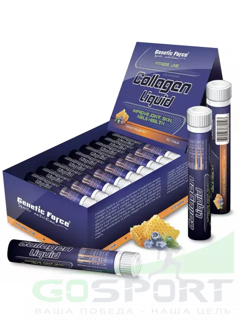Коллаген жидкий GENETIC FORCE Collagen Liquid 30 шотов x 25 мл, Черника-мед Коллаген жидкий GENETIC FORCE Collagen Liquid 30 шотов x 25 мл, Черника-мед