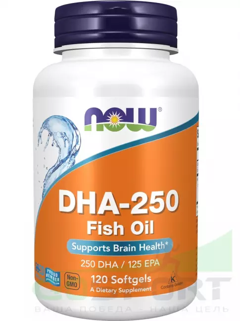 Омега-3 NOW Foods DHA-250 Fish Oil 120 гелевых капсул Омега-3 NOW Foods DHA-250 Fish Oil 120 гелевых капсул