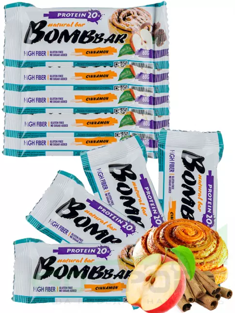 Протеиновый батончик BombBar Protein Bar 9 x 60 г, Яблоко - Корица Протеиновый батончик BombBar Protein Bar 9 x 60 г, Яблоко - Корица