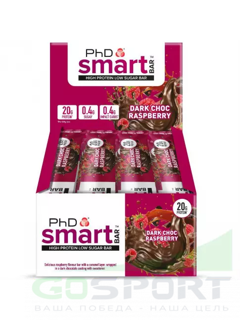 Протеиновый батончик PhD Nutrition Smart Bar 12 x 64 г, Тёмный шоколад / Малина Протеиновый батончик PhD Nutrition Smart Bar 12 x 64 г, Тёмный шоколад / Малина