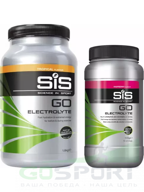 Изотоник SCIENCE IN SPORT (SiS) GO Electrolyte Powder 1x500 г, 1x1600 г, Тропические фрукты, Малина Изотоник SCIENCE IN SPORT (SiS) GO Electrolyte Powder 1x500 г, 1x1600 г, Тропические фрукты, Малина