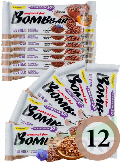 Протеиновый батончик BombBar Protein Bar 12 x 60 г, Гречишный Протеиновый батончик BombBar Protein Bar 12 x 60 г, Гречишный