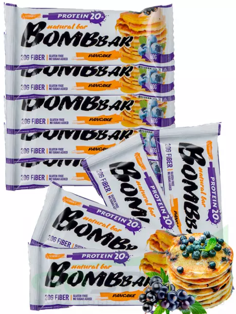Протеиновый батончик BombBar Protein Bar 9 x 60 г, Смородиново-черничный панкейк Протеиновый батончик BombBar Protein Bar 9 x 60 г, Смородиново-черничный панкейк