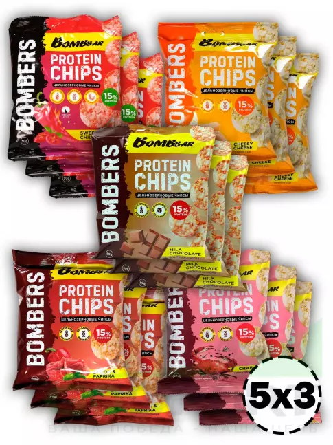 Чипсы BombBar Protein Chips 15 x 50 г, Микс 2 Чипсы BombBar Protein Chips 15 x 50 г, Микс 2