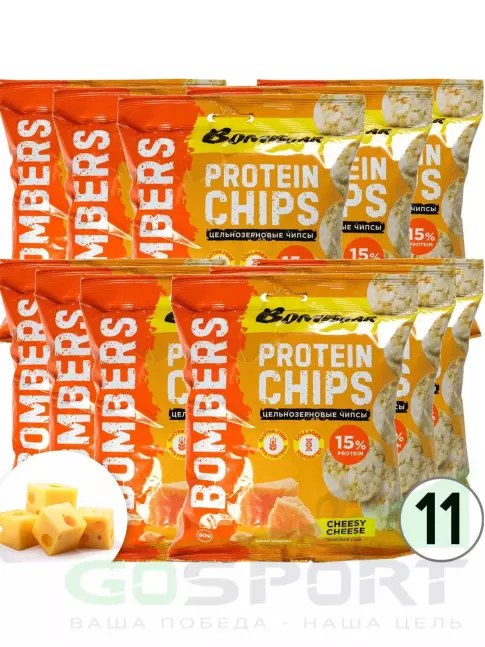 Чипсы BombBar Protein Chips 11 x 50 г, Нежный сыр Чипсы BombBar Protein Chips 11 x 50 г, Нежный сыр