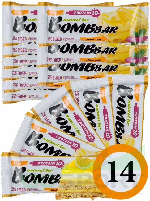 Протеиновый батончик BombBar Protein Bar 14 x 60 г, Лимонный торт Протеиновый батончик BombBar Protein Bar 14 x 60 г, Лимонный торт