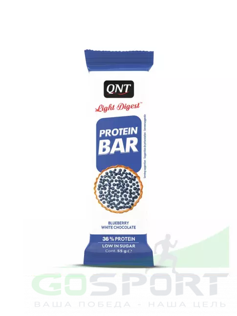 Протеиновый батончик QNT Light Digest Protein Bar 15 х 55 г, Черника - Белый шоколад Протеиновый батончик QNT Light Digest Protein Bar 15 х 55 г, Черника - Белый шоколад