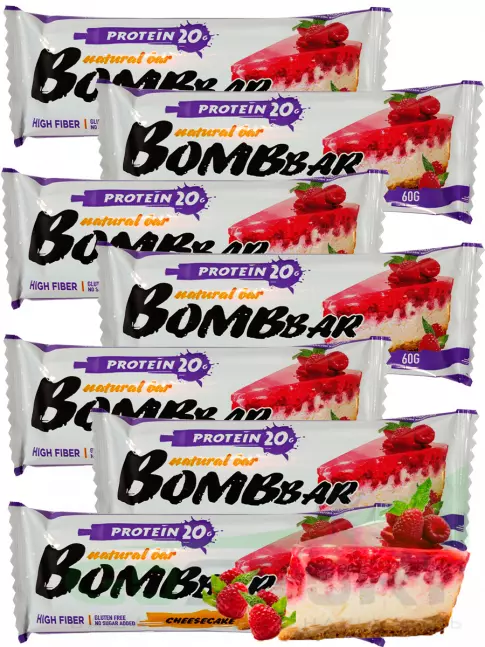 Протеиновый батончик BombBar Protein Bar 7 x 60 г, Малиновый чизкейк Протеиновый батончик BombBar Protein Bar 7 x 60 г, Малиновый чизкейк