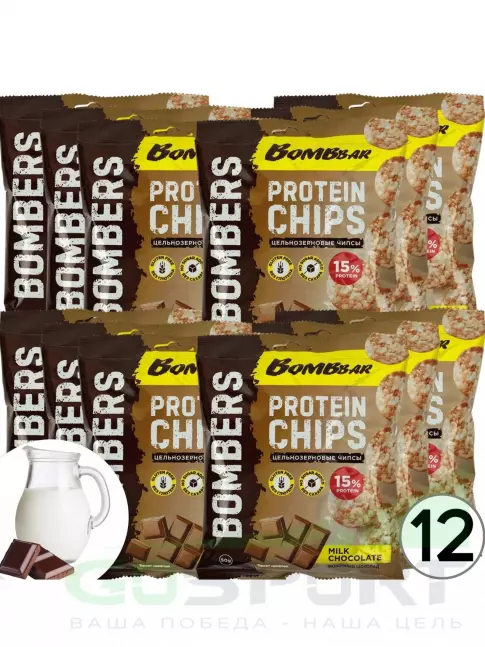 Чипсы BombBar Protein Chips 12 x 50 г, Молочный шоколад Чипсы BombBar Protein Chips 12 x 50 г, Молочный шоколад