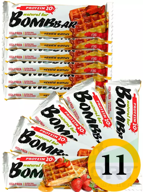 Протеиновый батончик BombBar Protein Bar 11 x 60 г, Венские вафли Протеиновый батончик BombBar Protein Bar 11 x 60 г, Венские вафли