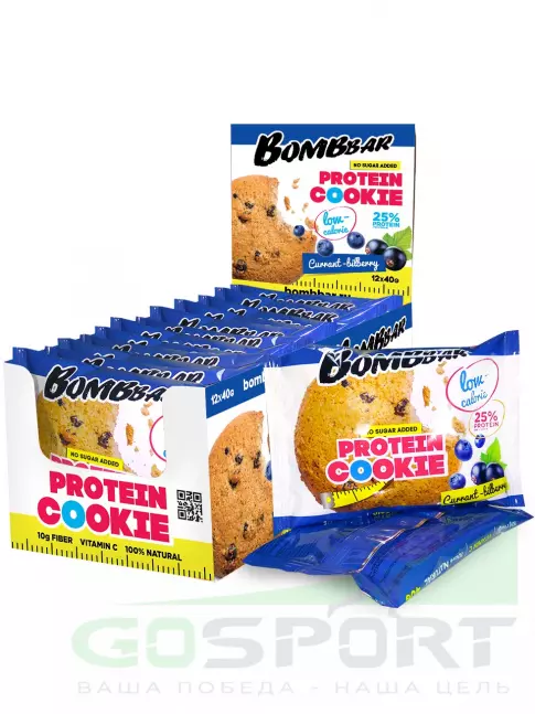 Протеиновый батончик BombBar Protein cookie 12 х 40 г, Смородина - Черника
