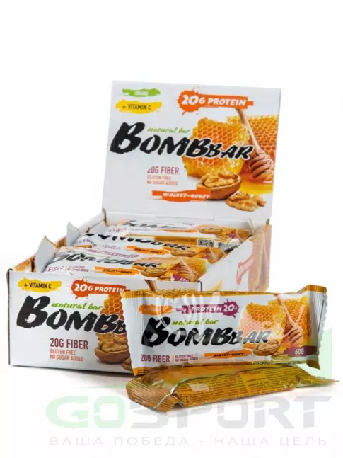 Протеиновый батончик BombBar Протеиновый батончик Natural Bar 20 x 60 г, Грецкий орех с медом