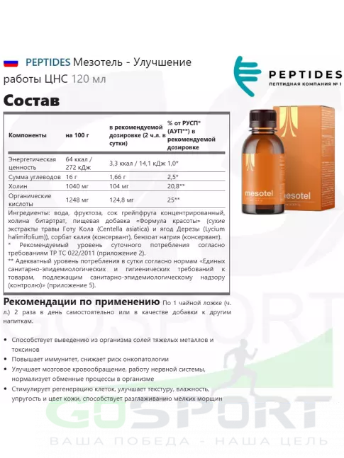 Комплексные антиоксиданты PEPTIDES Мезотель (Mesotel) 120 мл Комплексные антиоксиданты PEPTIDES Мезотель (Mesotel) 120 мл