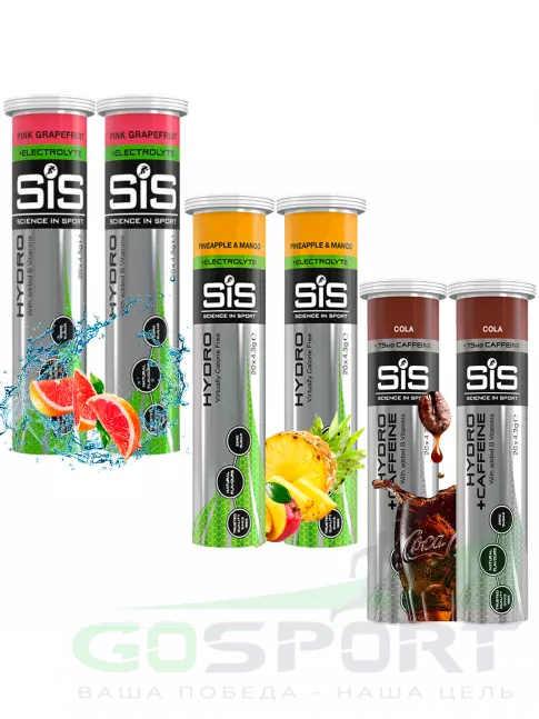 Изотоник SCIENCE IN SPORT (SiS) GO Hydro Tablet 20s 6 x 20 таблеток, Розовый грейпфрут, Ананас - Манго, Кола Изотоник SCIENCE IN SPORT (SiS) GO Hydro Tablet 20s 6 x 20 таблеток, Розовый грейпфрут, Ананас - Манго, Кола