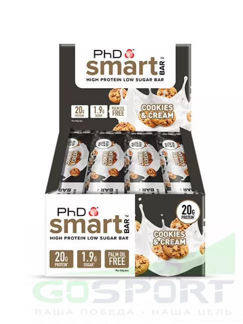 Протеиновый батончик PhD Nutrition Smart Bar 12 x 64 г, Печенье и Сливки Протеиновый батончик PhD Nutrition Smart Bar 12 x 64 г, Печенье и Сливки
