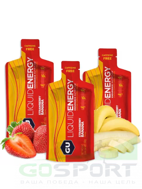 Гель питьевой GU Energy Labs GU Liquid Enegry Gel no caffeine 3 саше x 60 g, Клубника-банан Гель питьевой GU Energy Labs GU Liquid Enegry Gel no caffeine 3 саше x 60 g, Клубника-банан