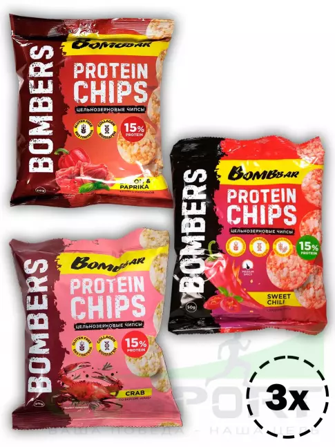 Чипсы BombBar Protein Chips 3 x 50 г, Микс Чипсы BombBar Protein Chips 3 x 50 г, Микс