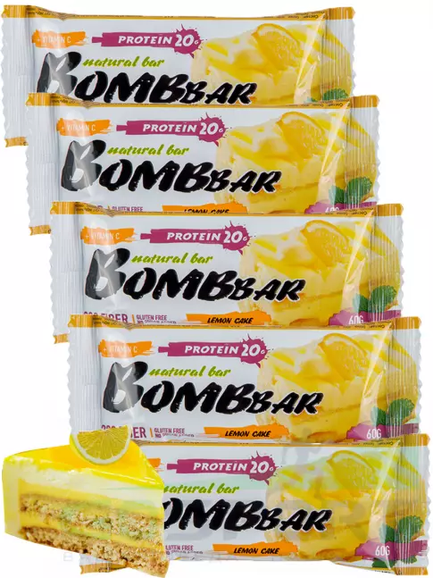 Протеиновый батончик BombBar Протеиновый батончик Natural Bar 5 x 60 г, Лимонный торт Протеиновый батончик BombBar Протеиновый батончик Natural Bar 5 x 60 г, Лимонный торт