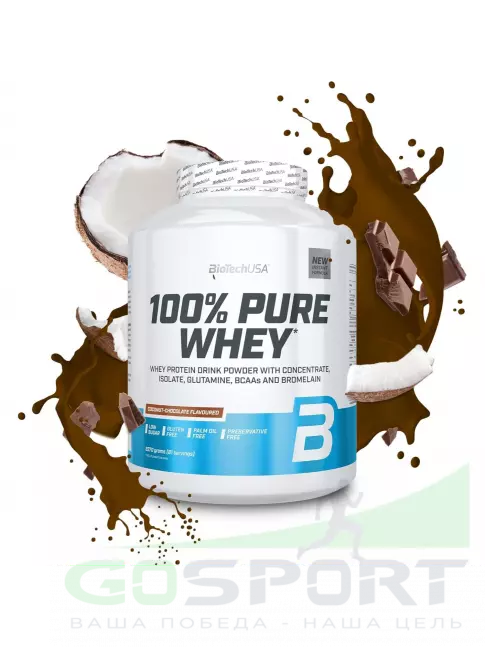 Сывороточный протеин BioTechUSA 100% Pure Whey 2270 г, Шоколад-кокос Сывороточный протеин BioTechUSA 100% Pure Whey 2270 г, Шоколад-кокос
