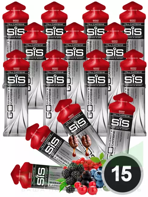 Гель питьевой SCIENCE IN SPORT (SiS) GO Energy 75 mg caffeine 15 x 60 мл, Ягоды Гель питьевой SCIENCE IN SPORT (SiS) GO Energy 75 mg caffeine 15 x 60 мл, Ягоды