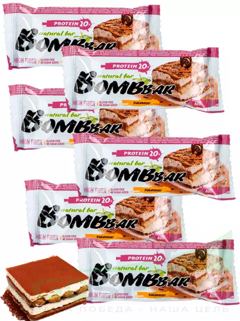 Протеиновый батончик BombBar Protein Bar 6 x 60 г, Тирамису Протеиновый батончик BombBar Protein Bar 6 x 60 г, Тирамису