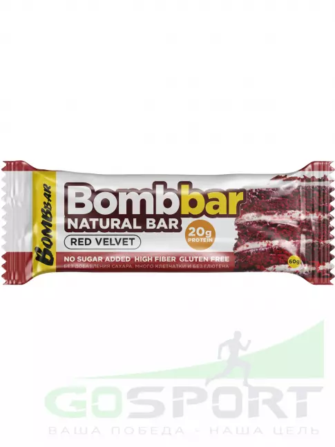 Протеиновый батончик BombBar Протеиновый батончик Natural Bar 60 г, Красный бархат Протеиновый батончик BombBar Протеиновый батончик Natural Bar 60 г, Красный бархат