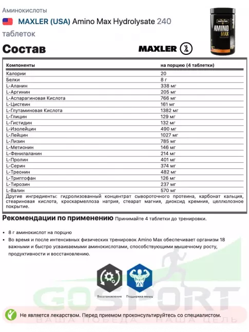 Аминокислоты MAXLER Amino Max Hydrolysate 240 таблеток Аминокислоты MAXLER Amino Max Hydrolysate 240 таблеток