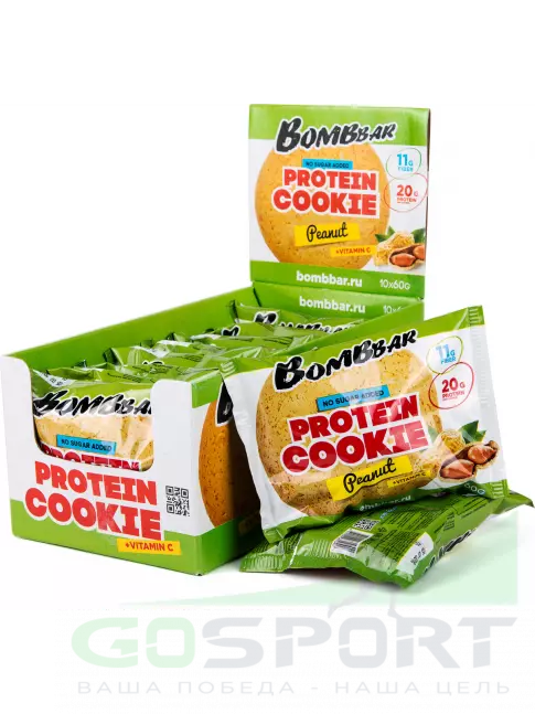 Протеиновый батончик BombBar Protein cookie 10 протеин печенье x 60 г, Арахис Протеиновый батончик BombBar Protein cookie 10 протеин печенье x 60 г, Арахис