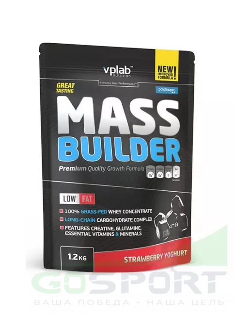 Гейнер VP Laboratory MASS BUILDER 1200 г, Клубника-Йогурт Гейнер VP Laboratory MASS BUILDER 1200 г, Клубника-Йогурт