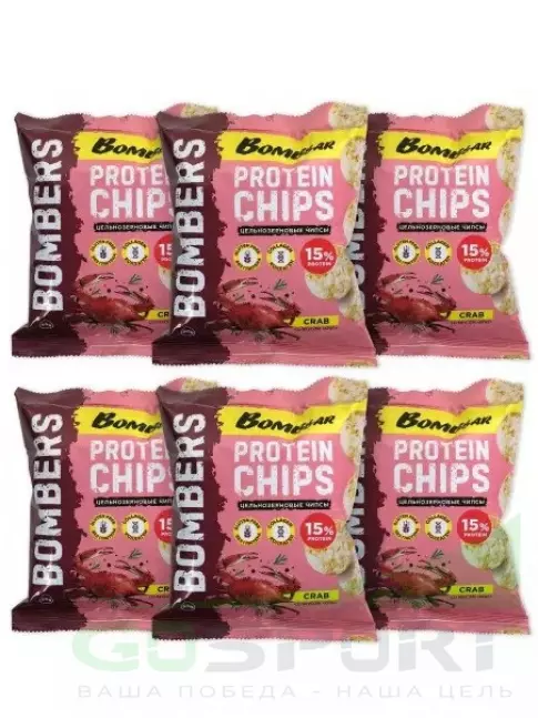 Чипсы BombBar Protein Chips 6 x 50 г, Краб Чипсы BombBar Protein Chips 6 x 50 г, Краб