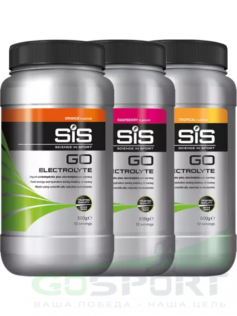 Изотоник SCIENCE IN SPORT (SiS) GO Electrolyte Powder 3 x 500 г, Апельсин, Малина, Тропические фрукты Изотоник SCIENCE IN SPORT (SiS) GO Electrolyte Powder 3 x 500 г, Апельсин, Малина, Тропические фрукты