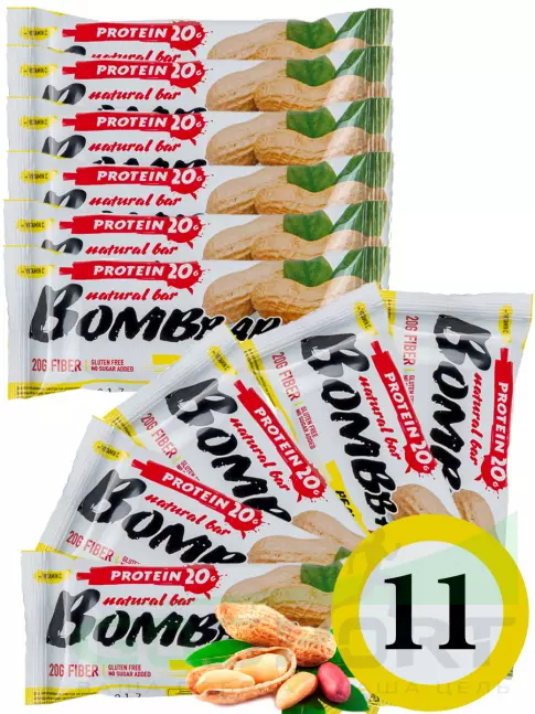 Протеиновый батончик BombBar Protein Bar 11 x 60 г, Арахис Протеиновый батончик BombBar Protein Bar 11 x 60 г, Арахис