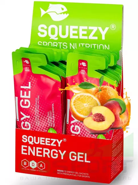 Энергетический гель питьевой SQUEEZY ENERGY GEL no caffeine 33 г x 12 саше, Персик-Апельсин Энергетический гель питьевой SQUEEZY ENERGY GEL no caffeine 33 г x 12 саше, Персик-Апельсин