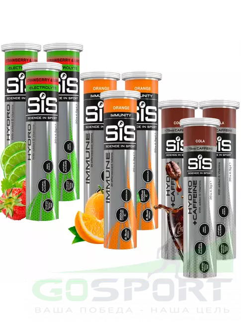 Изотоник SCIENCE IN SPORT (SiS) GO Hydro Tablet 20s_3 9 x 20 таблеток, Клубника - Лайм, Апельсин, Кола Изотоник SCIENCE IN SPORT (SiS) GO Hydro Tablet 20s_3 9 x 20 таблеток, Клубника - Лайм, Апельсин, Кола