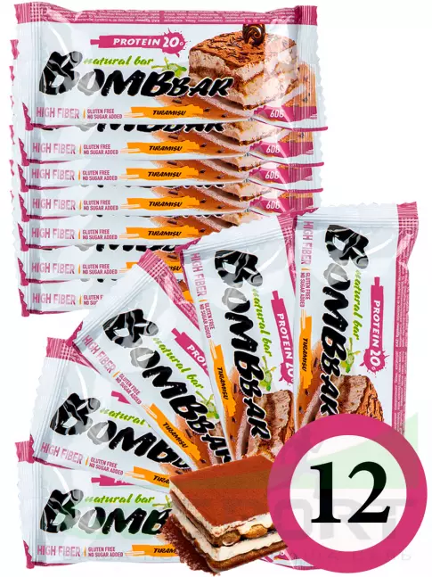 Протеиновый батончик BombBar Protein Bar 12 x 60 г, Тирамису Протеиновый батончик BombBar Protein Bar 12 x 60 г, Тирамису