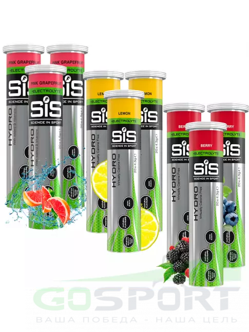 Изотоник SCIENCE IN SPORT (SiS) GO Hydro Tablet 20s_3 9 x 20 таблеток, Розовый грейпфрут, Лимон, Ягоды Изотоник SCIENCE IN SPORT (SiS) GO Hydro Tablet 20s_3 9 x 20 таблеток, Розовый грейпфрут, Лимон, Ягоды