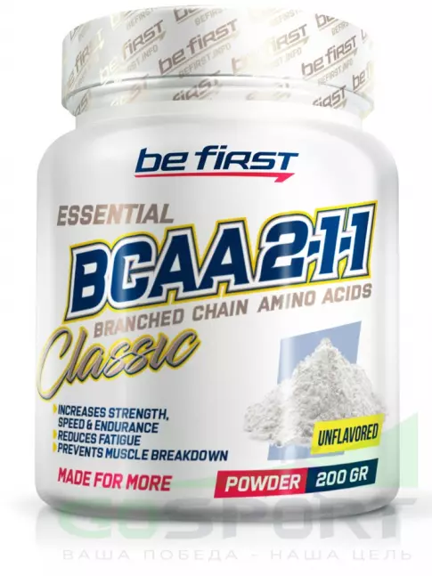 BCAA Be First BCAA Classic Powder 2:1:1 200 г, Натуральный BCAA Be First BCAA Classic Powder 2:1:1 200 г, Натуральный