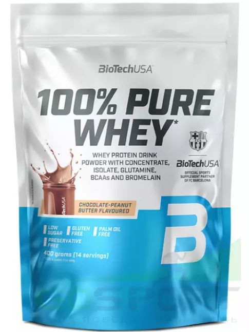 Сывороточный протеин BioTechUSA 100% Pure Whey 400 г, Шоколад-арахисовая паста Сывороточный протеин BioTechUSA 100% Pure Whey 400 г, Шоколад-арахисовая паста