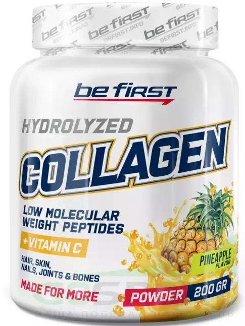 Коллаген 1,2,3 тип Be First Collagen 5000 mg + vitamin C powder (коллаген с витамином С) 200 г, Ананас Коллаген 1,2,3 тип Be First Collagen 5000 mg + vitamin C powder (коллаген с витамином С) 200 г, Ананас
