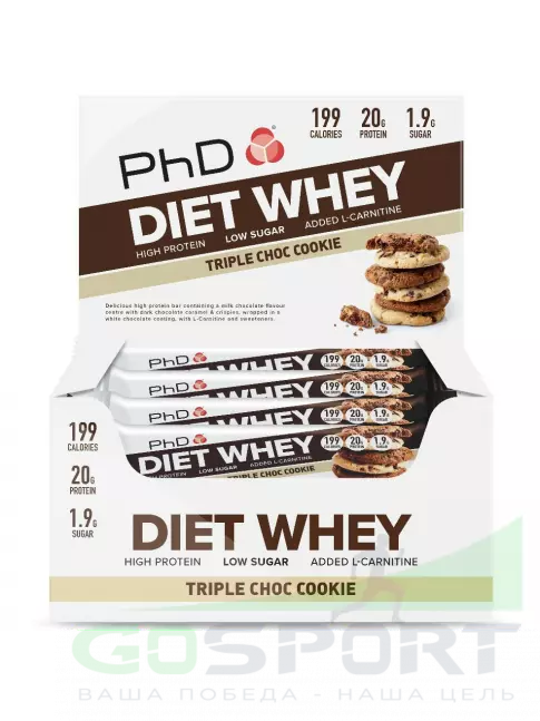 Протеиновый батончик PhD Nutrition Diet Whey Bar 12 x 63 г, Тройное шоколадное печенье