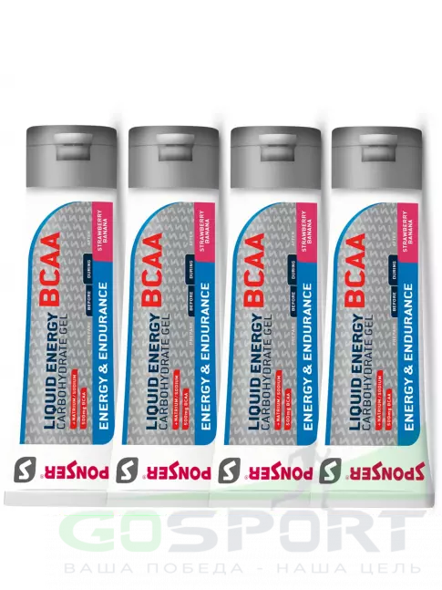 Гель питьевой SPONSER LIQUID ENERGY BCAA 4 тюбика x 70 г, Клубника-банан Гель питьевой SPONSER LIQUID ENERGY BCAA 4 тюбика x 70 г, Клубника-банан
