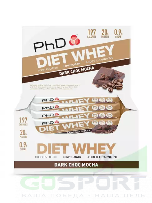 Протеиновый батончик PhD Nutrition Diet Whey Bar 12 x 63 г, Тёмный шоколад мокка