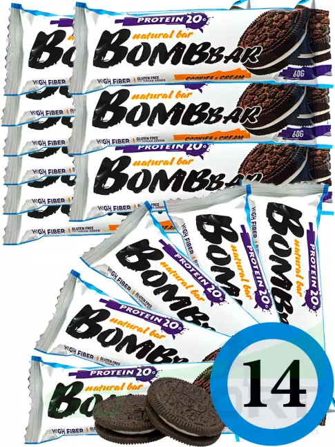 Протеиновый батончик BombBar Protein Bar 14 x 60 г, Печенье с кремом Протеиновый батончик BombBar Protein Bar 14 x 60 г, Печенье с кремом
