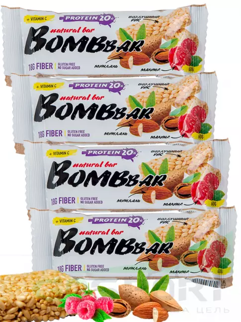 Протеиновый батончик BombBar Protein Bar 4 x 60 г, Рисовый Протеиновый батончик BombBar Protein Bar 4 x 60 г, Рисовый