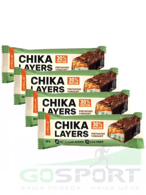 Протеиновый батончик Chikalab Chika Layers 4 x 60 г, Фисташковый йогурт Протеиновый батончик Chikalab Chika Layers 4 x 60 г, Фисташковый йогурт