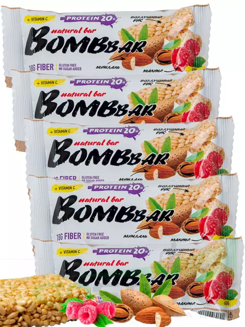 Протеиновый батончик BombBar Протеиновый батончик Natural Bar 5 x 60 г, Рисовый