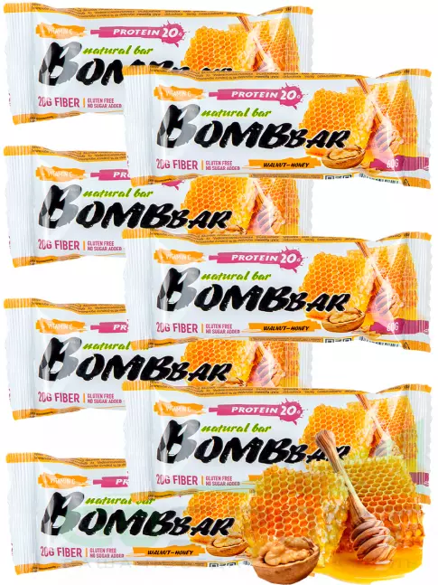 Протеиновый батончик BombBar Protein Bar 7 x 60 г, Грецкий орех с медом Протеиновый батончик BombBar Protein Bar 7 x 60 г, Грецкий орех с медом