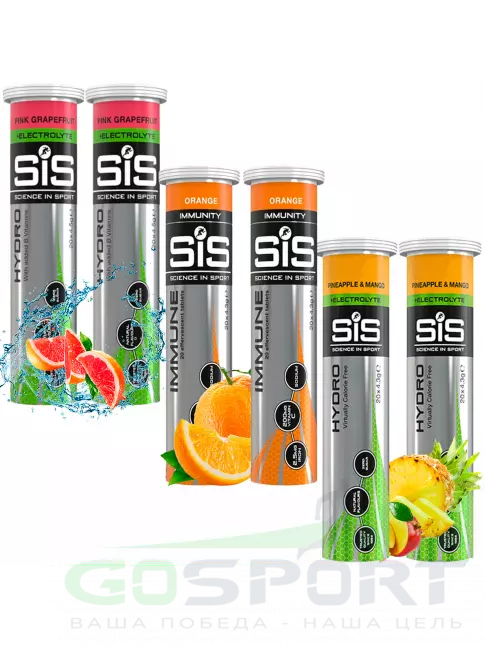 Изотоник SCIENCE IN SPORT (SiS) GO Hydro Tablet 20s 6 x 20 таблеток, Розовый грейпфрут, Апельсин, Ананас - Манго Изотоник SCIENCE IN SPORT (SiS) GO Hydro Tablet 20s 6 x 20 таблеток, Розовый грейпфрут, Апельсин, Ананас - Манго