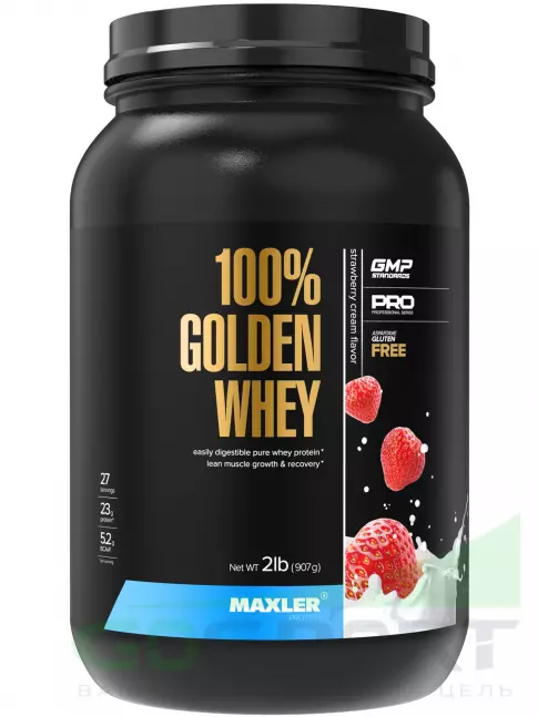 Сывороточный протеин MAXLER 100% Golden Whey 907 г, Клубничный крем Сывороточный протеин MAXLER 100% Golden Whey 907 г, Клубничный крем